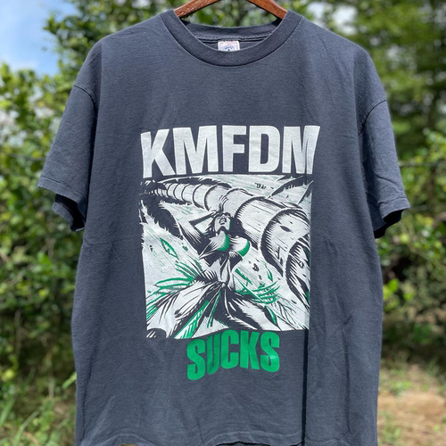 KMFDM 乐队摇滚vintage古着创意趣味撞色拼接哥特风情侣短袖T恤