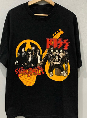 Aerosmith史密斯飞船KISS乐队欧美高街hiphop嘻哈短袖男女宽松T恤