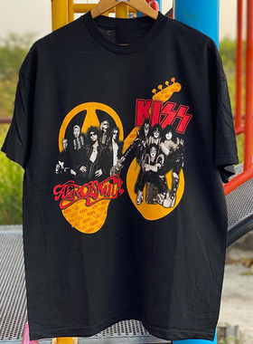 KISS乐队联名Aerosmith史密斯飞船hiphop高街嘻哈摇滚男女短袖T恤