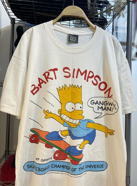 Bart Simpson辛普森复古做旧vintage周边宽松情侣装潮牌短袖T恤