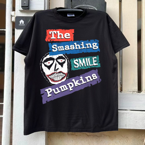 The Smashing Pumpkins碎南瓜乐队美式复古摇滚撞色拼接短袖T恤