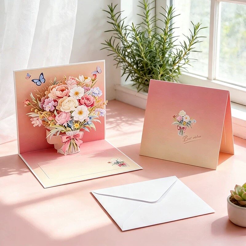 教师节创意3D立体花束烫金贺卡表白礼物高级感送闺蜜生日手写留言