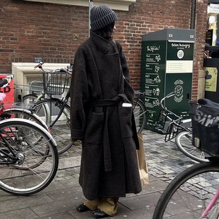 冬季新款韩版毛呢外套女宽松廓形加厚超长款赫本风高级感流行大衣