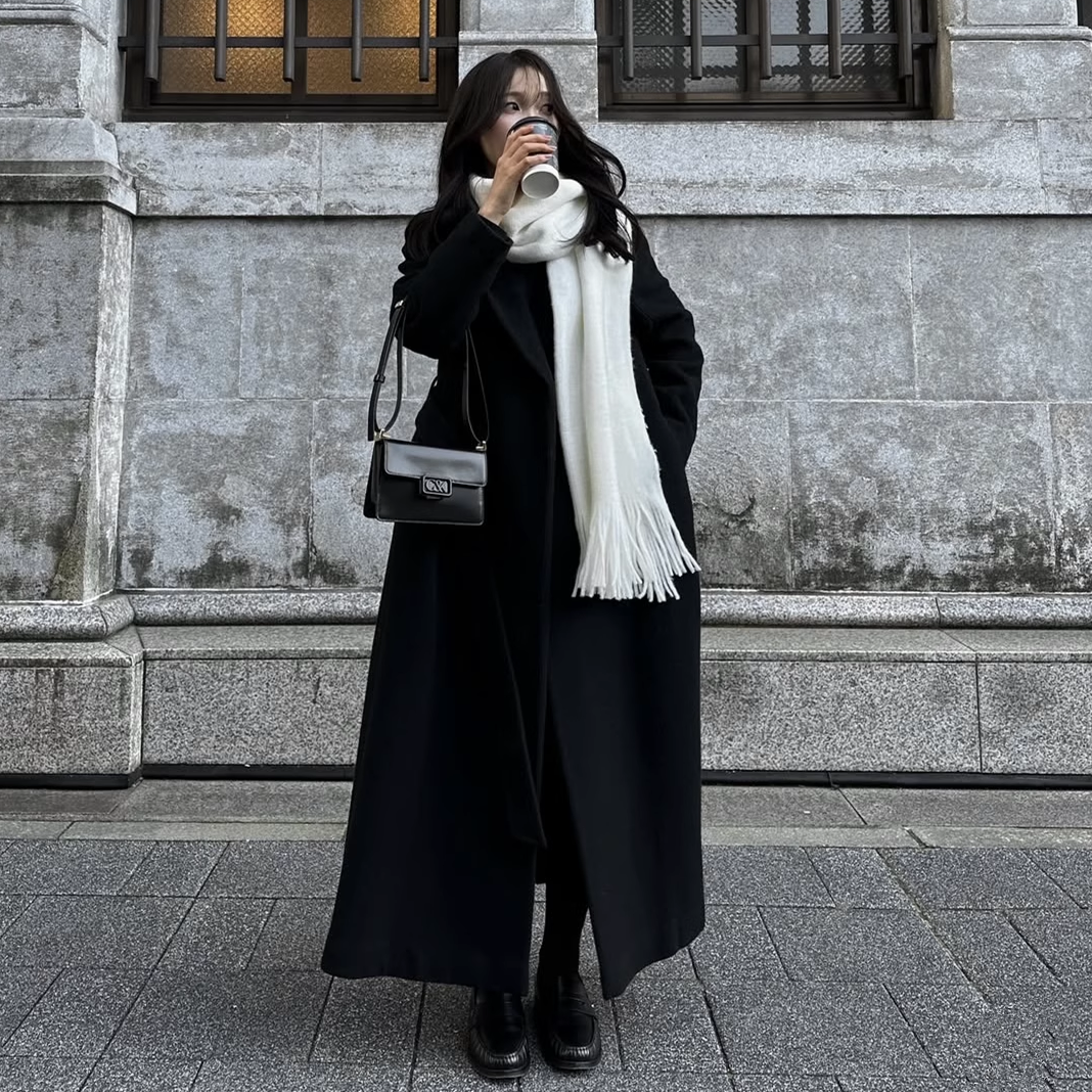 黑色高个子毛呢外套女超长款到脚踝秋冬新款韩版赫本风加厚呢大衣
