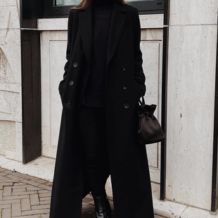 2024秋冬新款韩版毛呢外套女超长款到脚踝气质加厚赫本风学院大衣