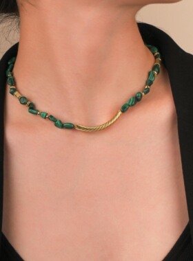 孔雀石气质混搭女高级项链锁骨链