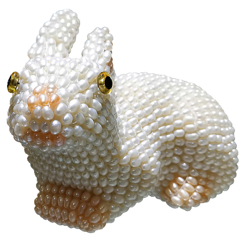 天然淡水珍珠手工艺品 珍珠动物办公室居家摆件 十二生肖 兔子