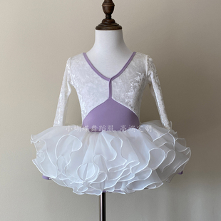 儿童舞蹈服长袖秋冬装中国舞练功服女孩体操形体服丝绒艺考芭蕾舞