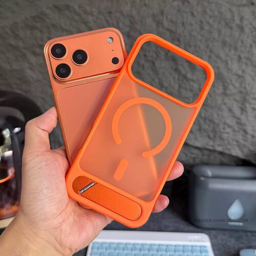 肤感一字磁吸支架适用iPhone17PROMAX手机壳苹果16高级创意保护套