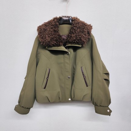 商场同款H6066保暖羽绒服2025韩版羊羔绒毛领时尚女士白鸭绒外套