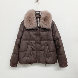 外套 皮羽绒服宽松保暖免洗白鸭绒女冬款 BM88B625时尚 狐狸毛领短款