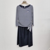 百搭显瘦圆领条纹长袖 L9513商场同款 时尚 T恤女宽松休闲套裙两件套