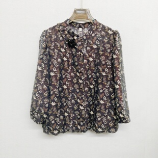 春季 女款 舒适衬衫 时尚 玫瑰花修饰遮肚七分袖 MJ26A10天丝碎花小衫