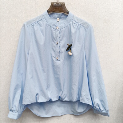 M7022靓丽女士舒适衬衫纯色半开衫立领宽松百搭2026春款休闲小衫