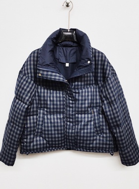 Y25911格子短款羽绒服2025冬款时尚妈妈小个女士白鸭绒宽松面包服