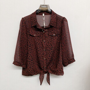 舒适女士短装 BM859经典 雪纺上衣简约百搭七分袖 2026春款 豹纹衬衫