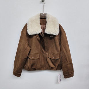 HLD19商场同款2025冬装鹿皮绒羽绒服毛领短款保暖外套洋气女装