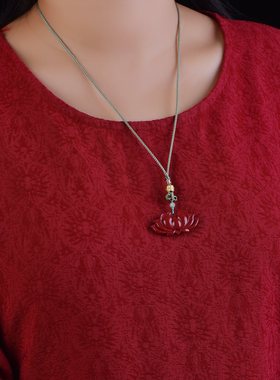 天然保真正品朱砂红砂  荷花吊坠  挂件  毛衣链   上新款