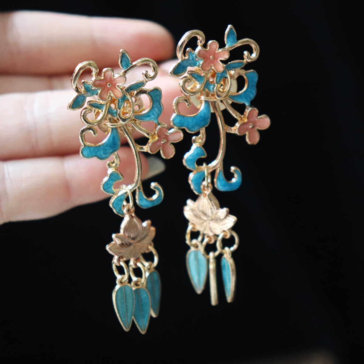 仿点翠烧蓝小钗汉服步摇发簪子古风发饰流苏点缀发钗新中式头饰