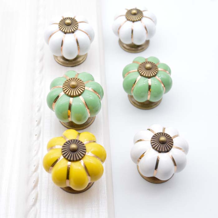 儿童房田园陶瓷拉手现代简约鞋柜 衣柜橱柜抽屉单孔彩色南瓜拉手