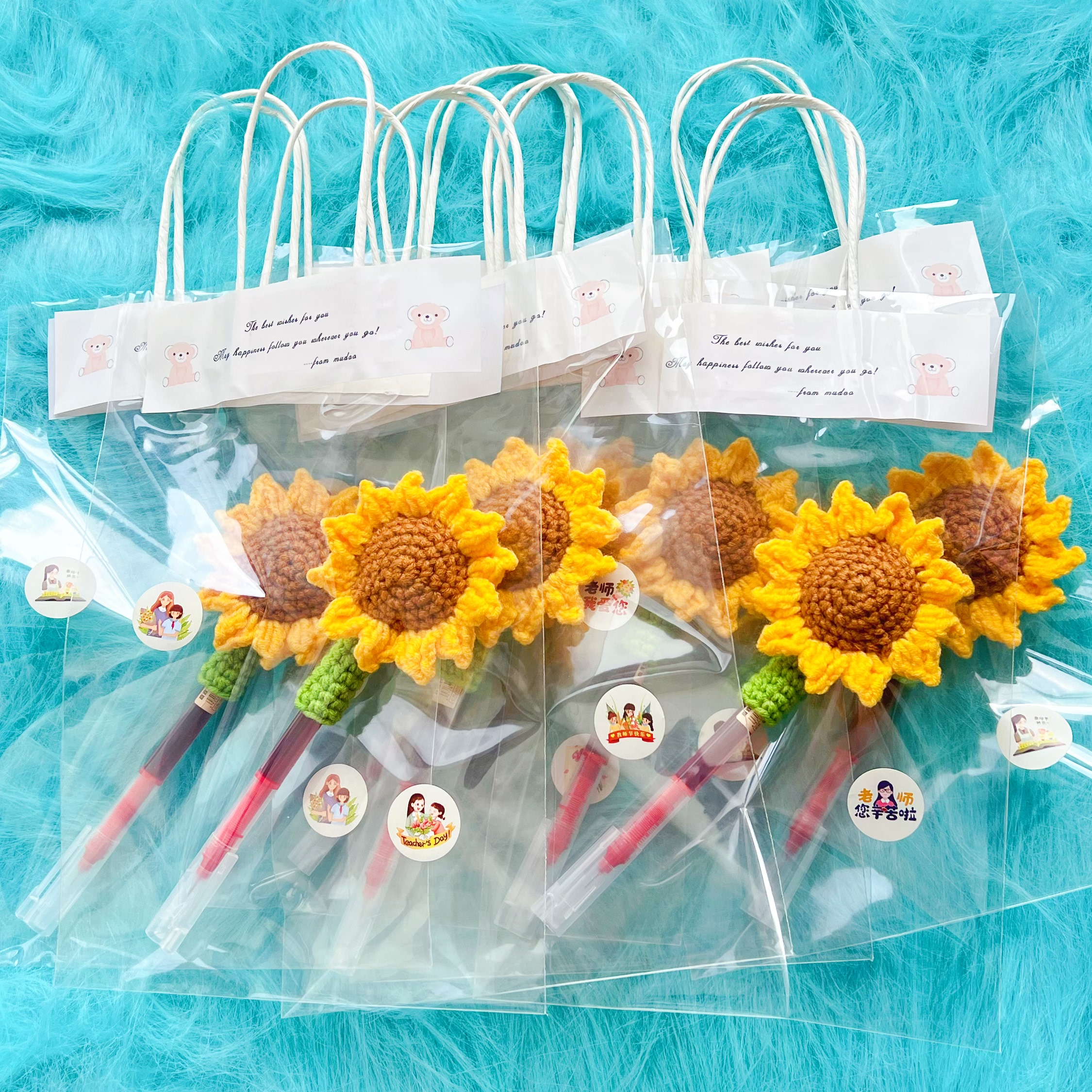 教师节送老师红笔花束向日葵花束手工编织花束创意小礼品实用特别
