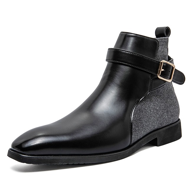 尖头皮鞋男式英伦马丁靴短筒皮鞋男春秋高帮马丁懒人套脚高帮皮鞋