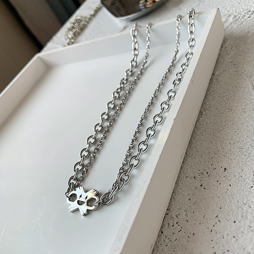 欧美嘻哈链条拼接叠戴项链女钛钢ins冷淡风个性表情锁骨链潮网红