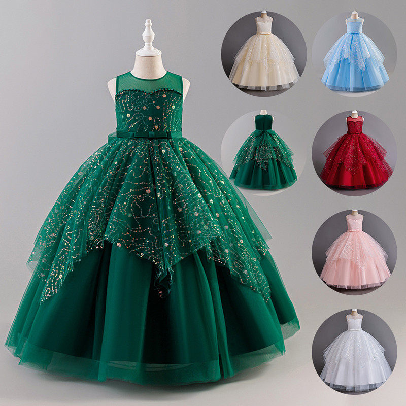 夏季新款女大童晚礼服公主裙女孩花童婚礼小主持人高端钢琴演出服