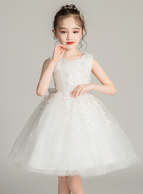 夏季新款8韩版女小童10蕾丝7跳舞蓬蓬网纱裙6白色背心公主裙子5岁