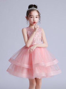 儿童婚纱礼服公主裙白色蓬蓬纱裙女学生模特走秀超洋气连衣裙夏装