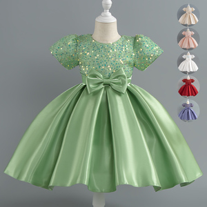 2025夏季新款女大童礼服连衣裙六一小学生演出服泡泡袖公主舞蹈裙