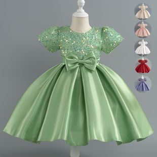 2025夏季新款女大童礼服连衣裙六一小学生演出服泡泡袖公主舞蹈裙