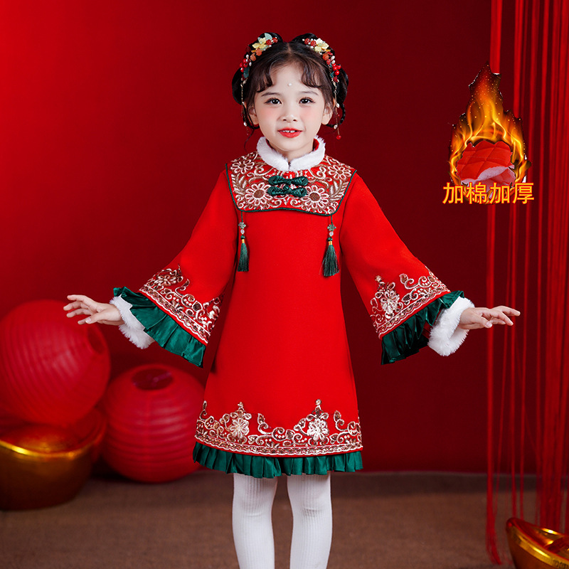 旗袍裙汉服连衣裙女中大童拜年服