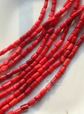 diy天然红色圆柱形手作风散珠