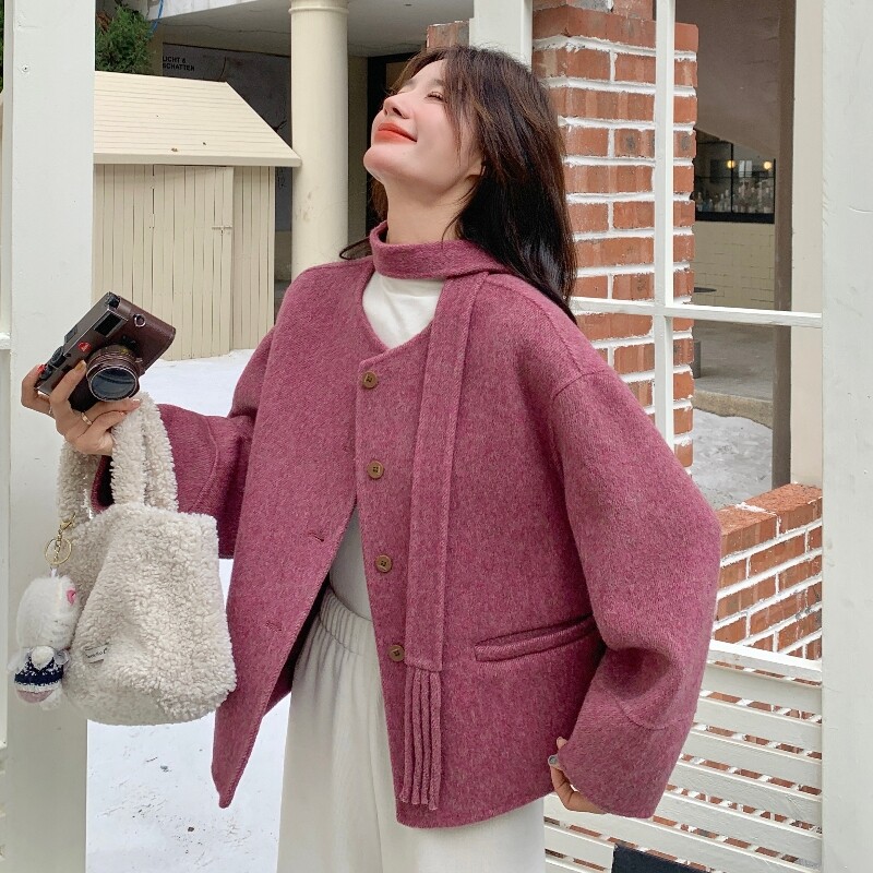 女装/女士精品毛呢外套通勤韩版宽松型常规山羊绒(羊绒)D916厚款