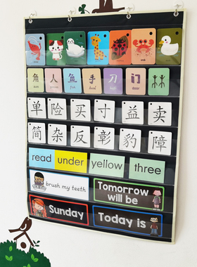 儿童识字卡挂袋墙挂式英语闪卡收纳袋卡片墙面牛津布pocket chart