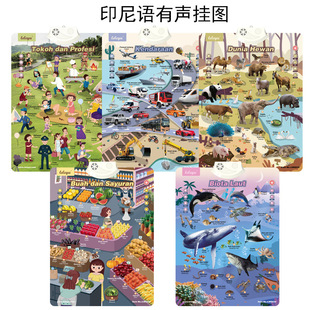 有声挂图东南亚跨境印尼语儿童学习点读发声挂画出口电池款