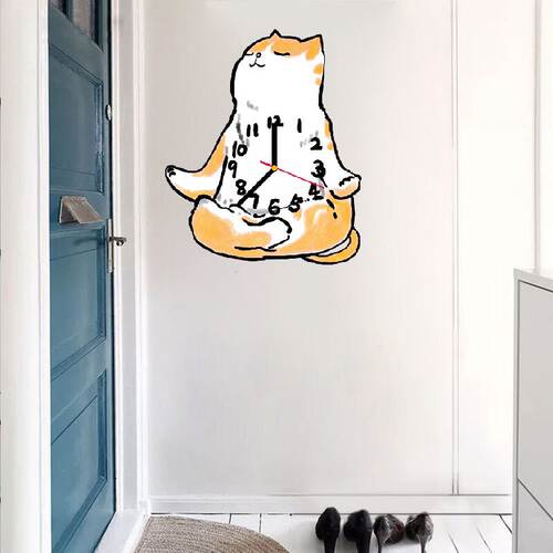 搞笑橘猫文艺个性风静音挂钟卧室