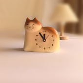 高级感可爱卡通小猫咪座钟表静音奶油风原木风时钟萌系摆件台钟表