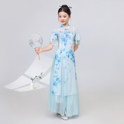 青花瓷古典舞蹈演出服旗袍跳舞衣古风广场舞服装新款套装女扇子舞