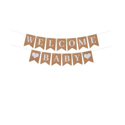 Welcome Baby拉旗 牛皮纸迎婴派对横幅 新生儿宝宝派对装饰彩旗