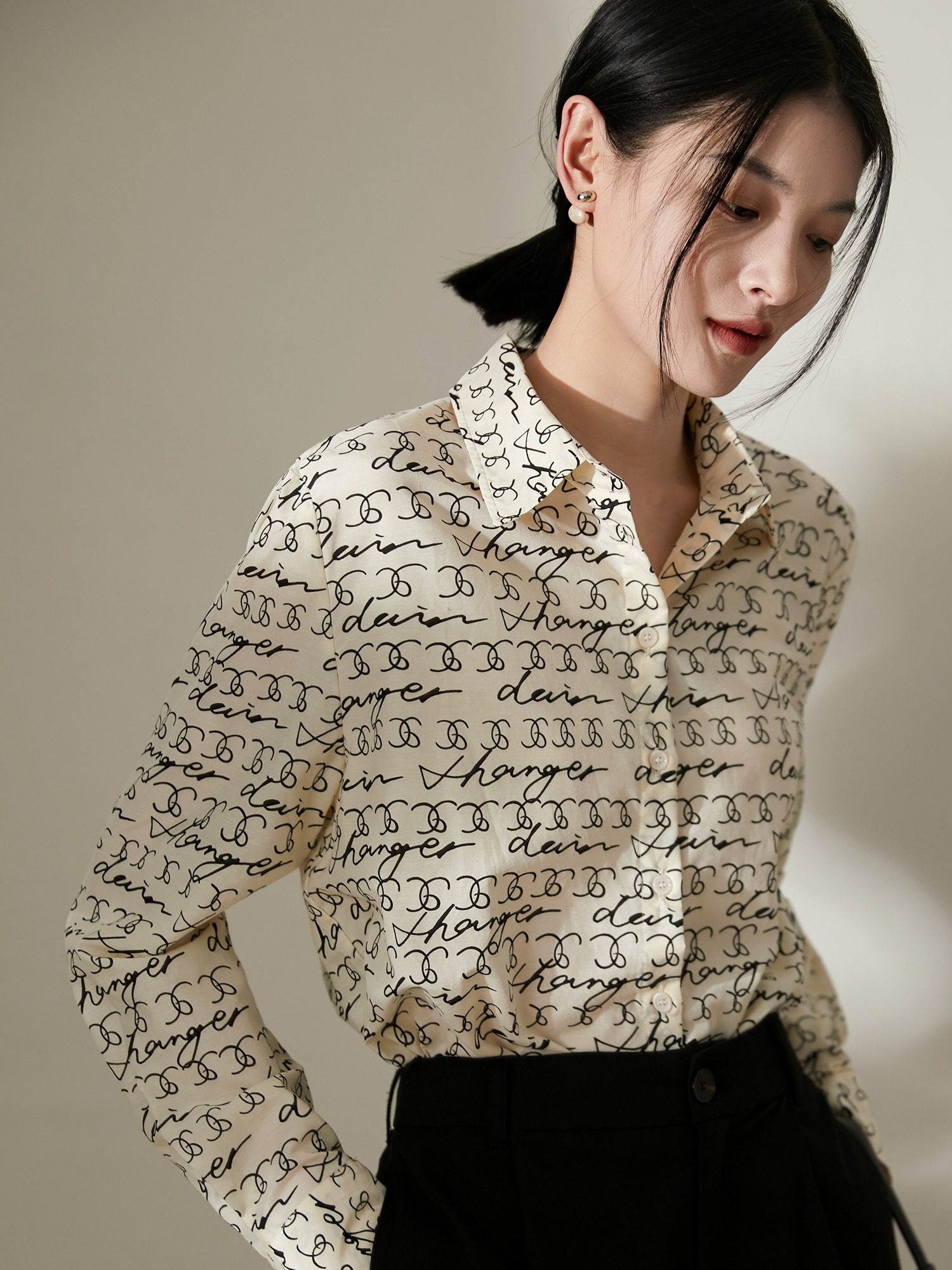 笑涵阁抽象笔触意式柔情 桑蚕丝+棉 翻领印花衬衫