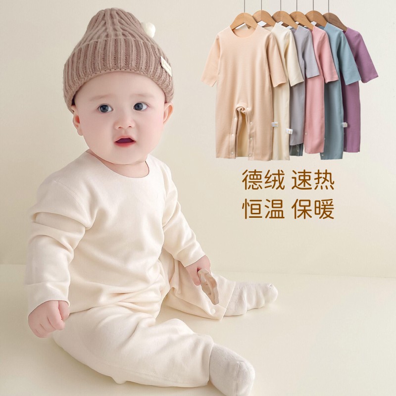 冬季婴儿德绒保暖长袖连体衣