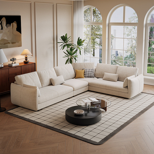 新款意式极简可拆洗棉麻布艺沙发客厅大户型转角贵妃真皮沙发组合