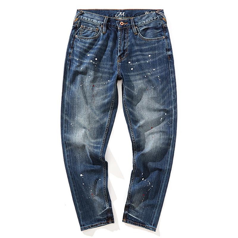 重磅泼墨赤耳丹宁牛仔裤男纯棉日系复古潮工装做旧直筒裤美式休闲