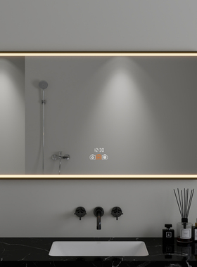 方形带框智能镜子浴室镜酒店卫生间挂墙带灯防雾触摸屏壁挂发光镜