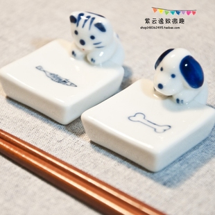 青花猫狗陶瓷摆件餐厅客厅陈设品餐桌装饰品家居橱柜摆放