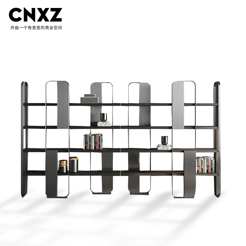 书柜一体组合书架轻奢落地整墙书橱简约现代展示柜多层奖杯证书架