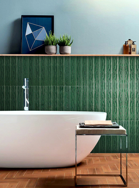 墨绿色长条复古树皮纹瓷砖卫生间厨房客厅背景墙吧台内墙砖亮哑光