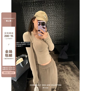 磨毛打底衫 上衣 COOKADAILY_Hailey风内搭软糯U领加绒T恤女秋冬季